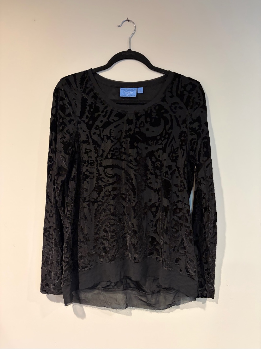 Simply Vera Vera Wang Black Velvet Burnout Long-Sleeve Top